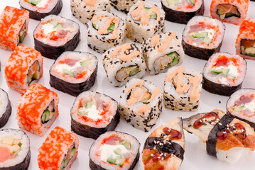Sushi set isolated on white background. Photo for the menu and site. High quality photo