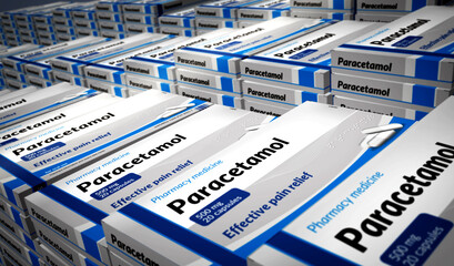 Paracetamol and painkiller tablets pack 3d illustration - obrazy, fototapety, plakaty