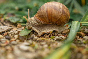macro photography of snails after rain in summer