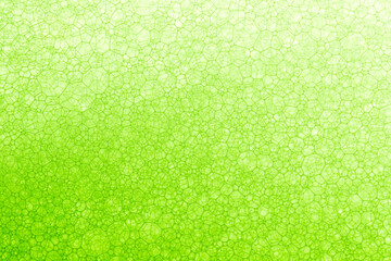 Light Green Background Closeup of Oil Drops in Water. Abstract Macro Photo of Liquid Surface with...