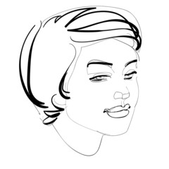  Linear, vector drawing by hand. Sketch, an abstract face of a young woman.