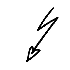 black zigzag arrow doodle with heart arrow. Lightning Bolt Icon handdrawn vector illustration