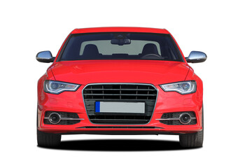 Large car on white background, front view. Red Car. - 452743277
