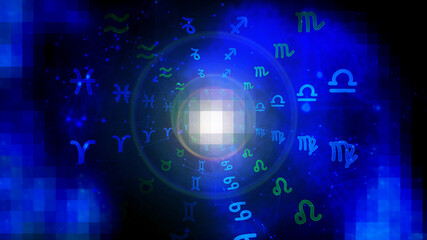 Fototapeta premium Blue Astrology Horoscope Pattern Texture Background , Graphic Design