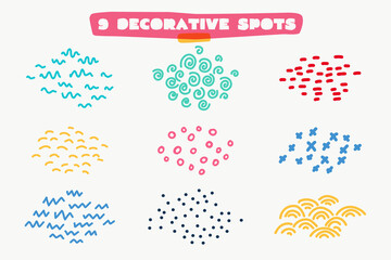 Hand-drawn patterns set with dots, lines, spirals and circles.