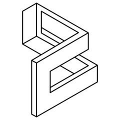 Optical illusion shape. Impossible object. Op art figure. Sacred geometry. Line art.