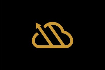 Cloud logo design vector. Outline gold cloud illustration symbol. Tech logo design. Cloud and dot vector icons.