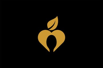 Kitchen logo design vector. Food business abstract symbol. Spoon, fork, knife illustration logo. Love and leaf vector icons. 