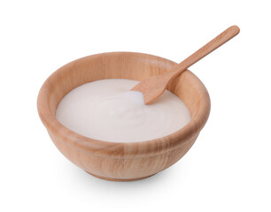 bowl of sour cream yogurt isolated on white background