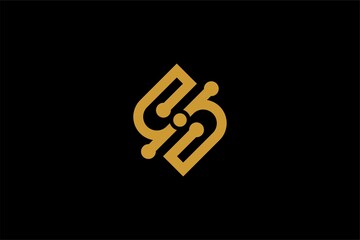Letter S logo design vector. Gold outline S-type abstract symbol. Dot S vector icon.
