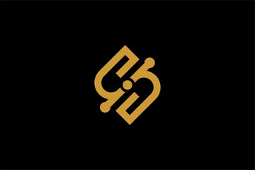 Letter S logo design vector. Gold outline S-type abstract symbol. Dot S vector icon.