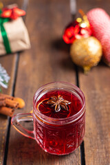 christmas mulled wine celebrate the new year cozy fresh portion hot drink sweet beverage meal snack on the table copy space food background rustic. top view