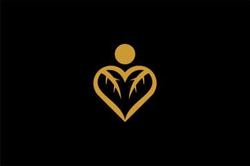 Love logo design vector. Green leaves in love abstract symbol. Natural organic vector icons.