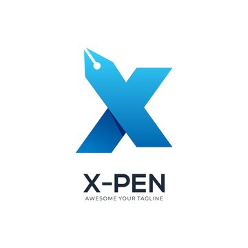 Logo letter X with pen gradient modern color