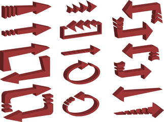 アイソメトリック素材：ビジネス等で使える矢印のセット（赤系）