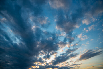 Fototapeta premium Sunset sky with clouds at wide angle 