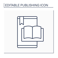 E-book line icon. Electronic book.Digital file with text and images suitable for distributing electronically and displaying on-screen. Publishing concept. Isolated vector illustration. Editable stroke