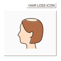 Hair loss color icon. Woman loses hair. Widening of midline part and noticeably decreased hair volume in vertex. Alopecia concept. Isolated vector illustration