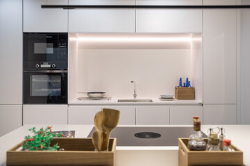 Modern kitchen in white in a minimalist style