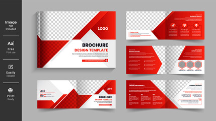 red abstract corporate landscape business brochure design template. creative and modern multipurpose use 08 pages layout