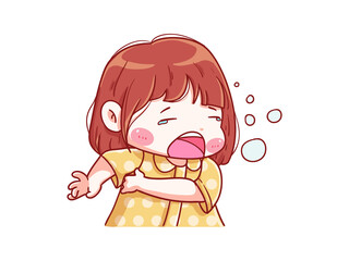 Cute and kawaii Girl yawn and  sleepy Manga Chibi Illustration