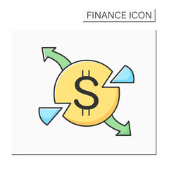 Expenses color icon. Dollar sign round. Concept of production and marketing cost share, business project financial analytics, price formation and planing. Isolated vector illustration