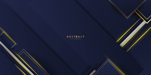 Abstract template luxury premium dark blue geometric diagonal background with golden line. Shiny realistic luxury golden elements. Modern vector design template.