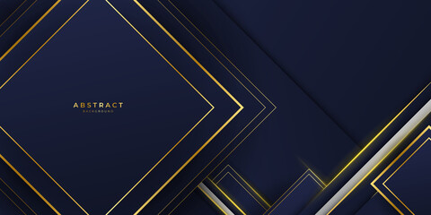 Obraz premium Abstract template luxury premium dark blue geometric diagonal background with golden line. Shiny realistic luxury golden elements. Modern vector design template.