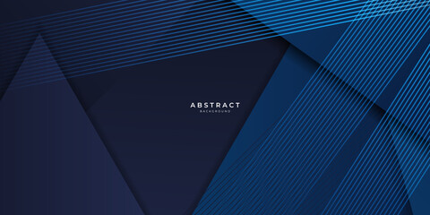 Modern simple dark navy blue background with overlap triangle layers. Blue abstract background vector with blank space for text. Modern element for banner, presentation design and flyer