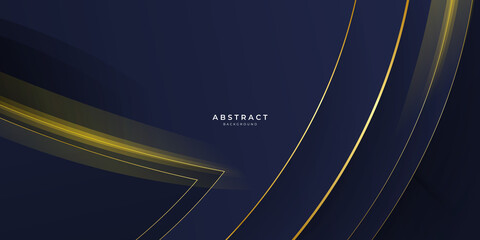 Abstract template diagonal lines striped dark blue gradient background and texture with golden wave line and space for your text. 