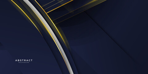 Obraz premium Abstract wavy luxury dark blue and gold background. Abstract template diagonal lines striped dark blue gradient background and texture with golden wave line and space for your text