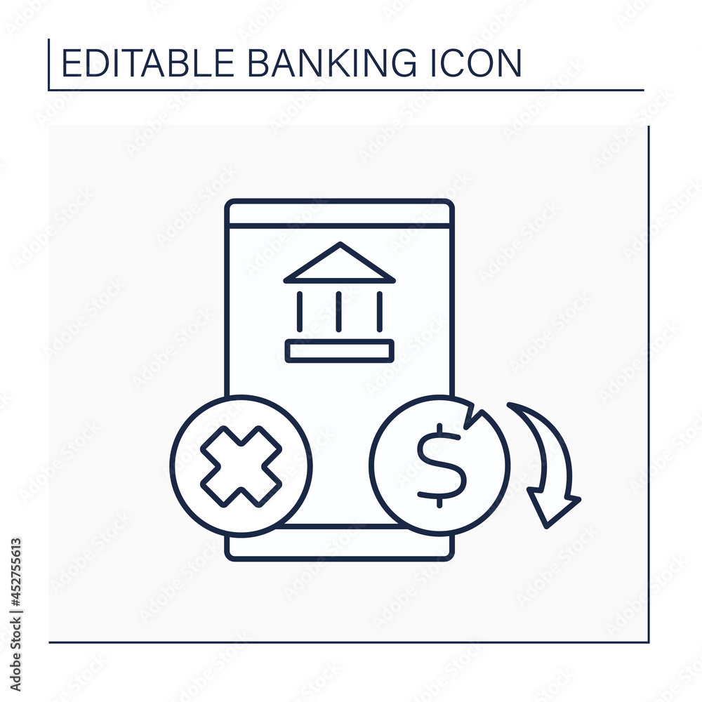Aufkleber insufficient funds line icon. account with not enough money to cover transactions.banking functions 