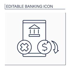 Insufficient funds line icon. Account with not enough money to cover transactions.Banking functions concept. Isolated vector illustration. Editable stroke - obrazy, fototapety, plakaty