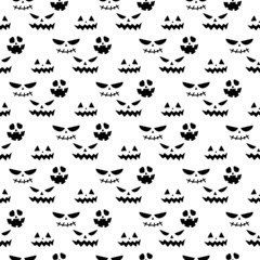Seamless repeating pattern with Halloween symbols. Design of silhouettes for the holiday Halloween. for postcard, fabric, banner, template, wrapping paper. Vector flat illustration.