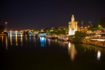 Fototapeta na wymiar Caminando por Sevilla de noche
