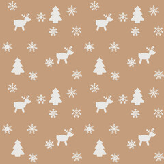 Pattern on the theme of new year or christmas with the image of snowflakes, christmas tree, deer