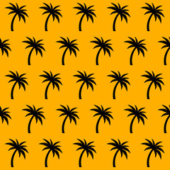 Fototapeta na wymiar Palm trees seamless pattern. Black palms on orange background
