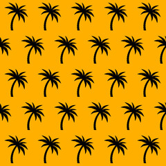 Palm trees seamless pattern. Black palms on orange background