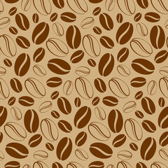Coffee vector seamless pattern. Cute vector seamless background with coffee beans.