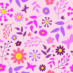 pink floral seamless pattern. Purple pink floral garden. good for wrapping paper, wallpaper, etc.