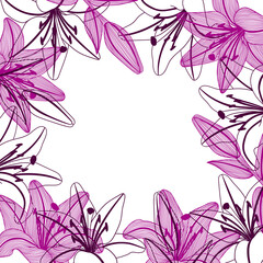 Background with stylized lily flowers. Decorative image of beautiful buds.