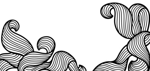 Background with wave line curls. Monochrome stripes black and white texture. Wavy abstract hair.