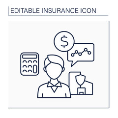 Actuary line icon. Person compiles and analyses statistics. Calculate insurance risks and premiums. Insurance concept. Isolated vector illustration. Editable stroke