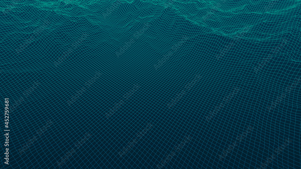Poster digital landscape with mountains or clouds made of line grid