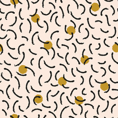 Naklejka premium Vector black lines yellow dots ecru repeat pattern