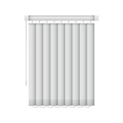 Realistic closed window blinds. Vertical office louvers. Vector window shutters mockup for interior decoration design