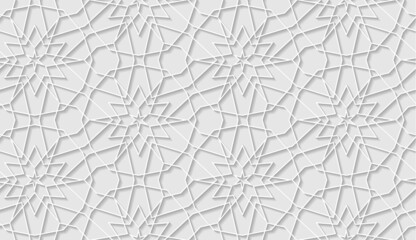 Arabic seamless pattern with classic islamic culture ornament. White background with shadow.