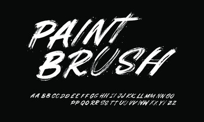 Lettering font isolated on black background. Texture alphabet in street art and graffiti style. Grunge and dirty effect.  Vector brush letters.