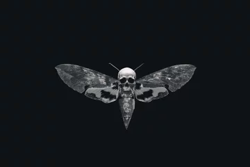 Fototapete Schmetterlinge im Grunge Moth with skull. Monochrome butterfly with death symbol. Insect or gothic culture concept.