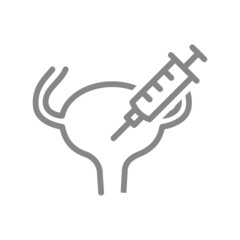 Medical syringe and bladder line icon. Bladder catheter, urinary tract infection, treatment, cystitis